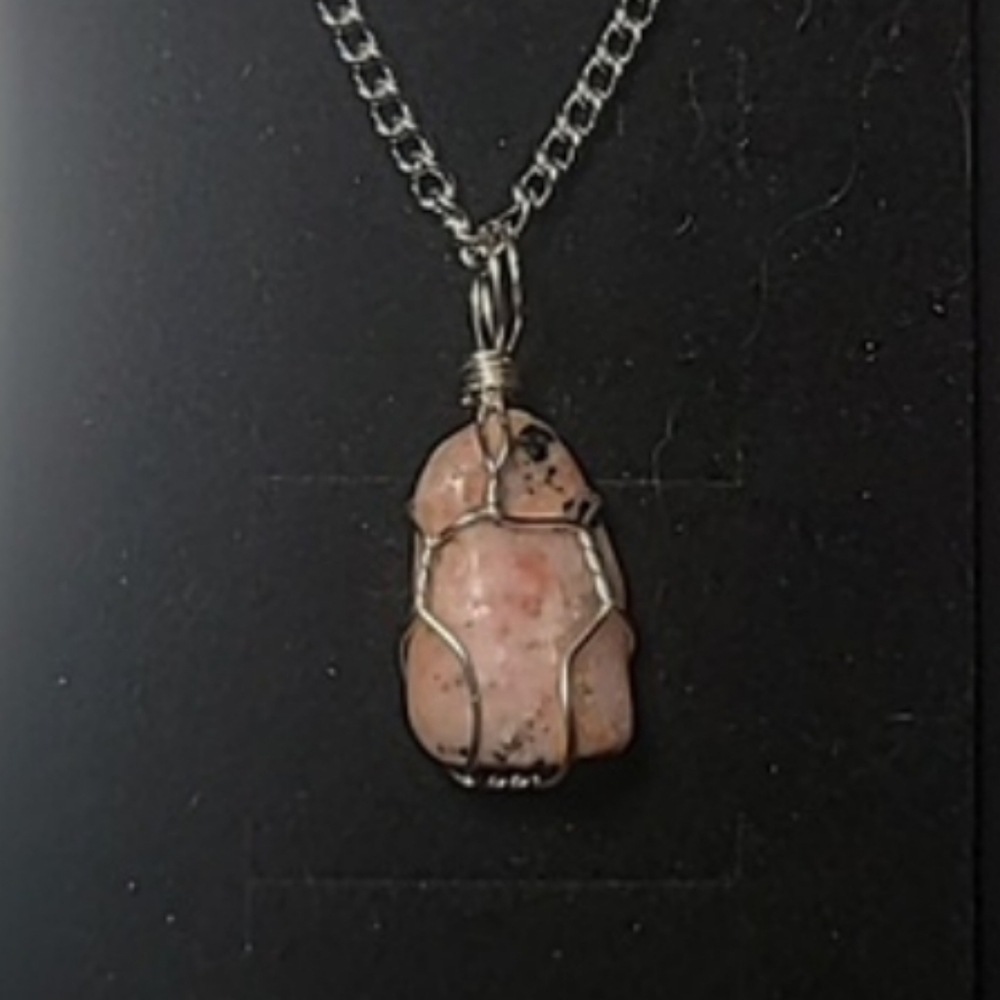 Handcrafted Rhodonite Wire-Wrapped Pendant Necklace – Natural Healing Cr…